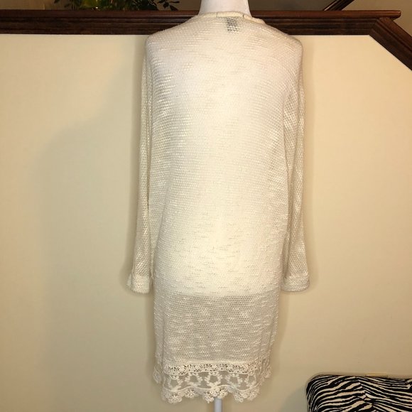 FOREVER 21 Cream Coastal Lightweight Open Crochet Style Lacey Longline Cardigan - Picture 8 of 12